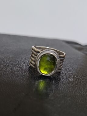 Silpada Sterling Silver Ring with Green Quartz And Wide Band